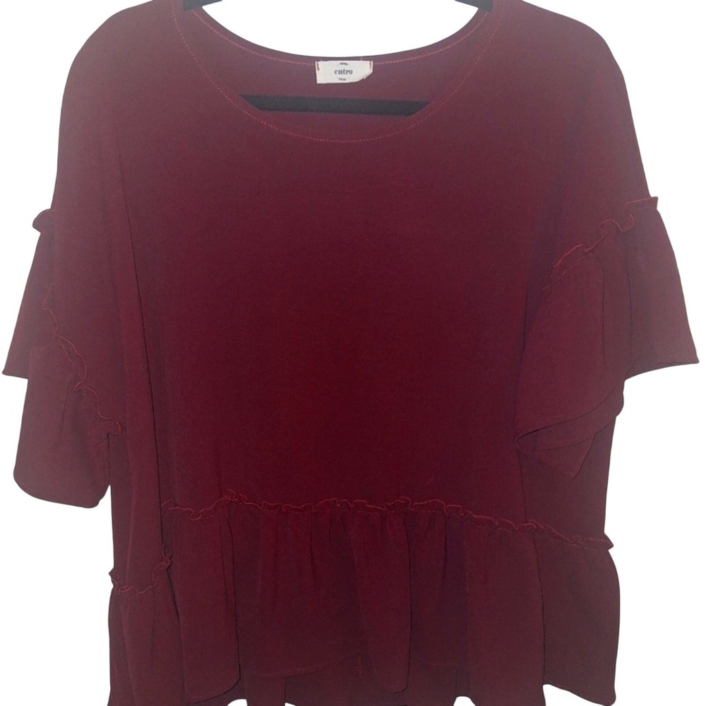 Womens‎ Entro Size Medium Burgundy Ruffle Blouse Careerwear